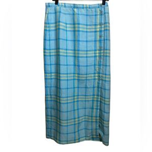 VTG Talbots Linen Button Up Max Skirt Baby Blue Yellow Plaid Preppy Heritage
